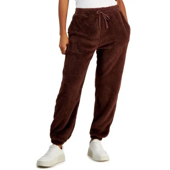 Crave Fame Juniors' High-Rise Double-Sided Woobie Joggers - Size S, New - Picture 1 of 8